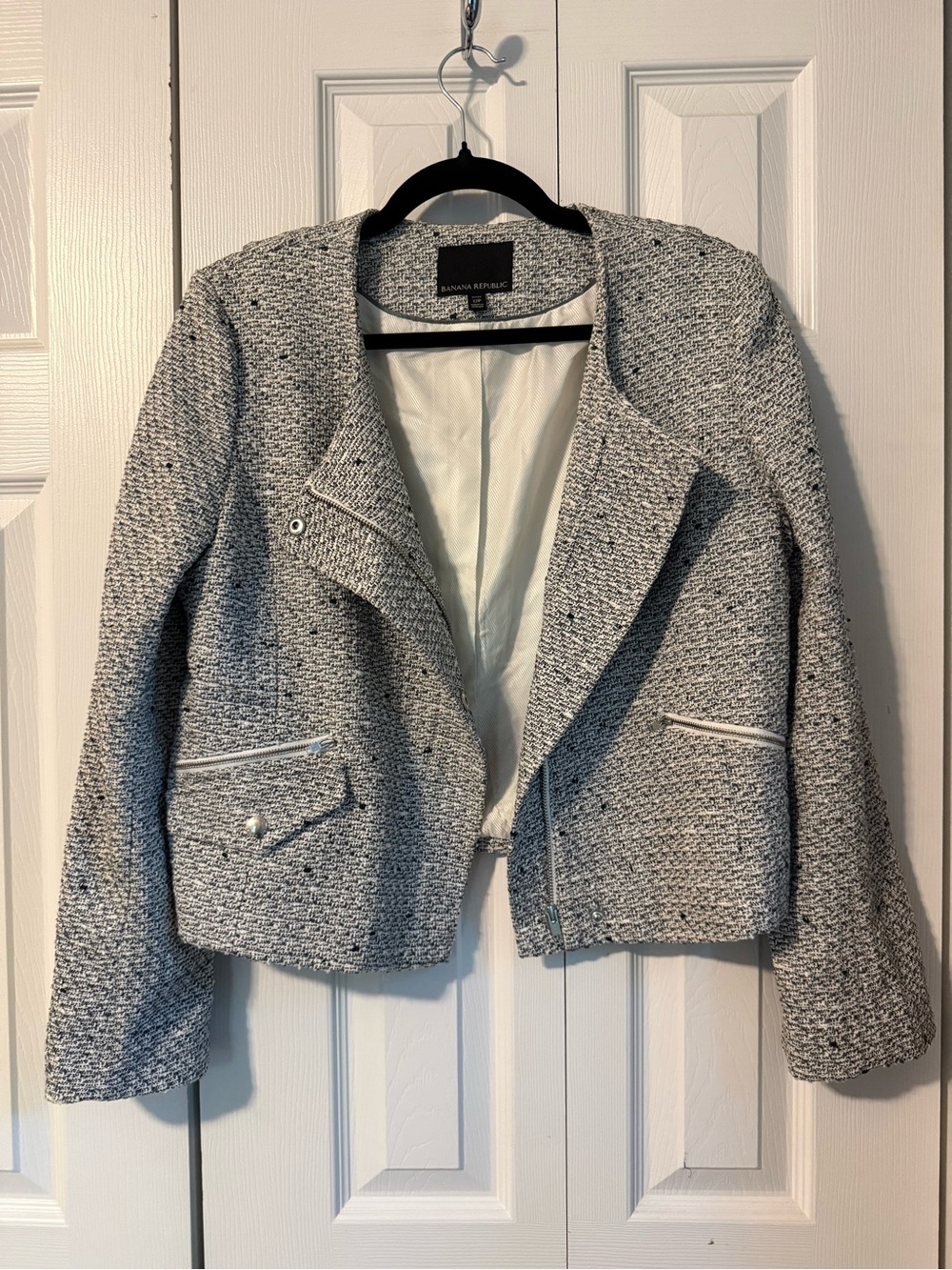Banana Republic Light Gray Textured Tweed Moto Blazer